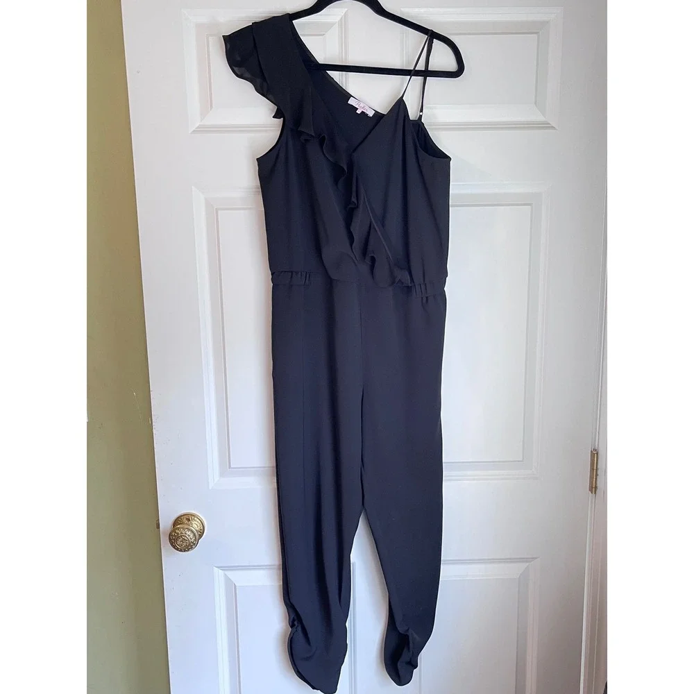 Parker Addison Black Asymmetrical‎ Ruffle Jumpsuit Silk Blend Size 6